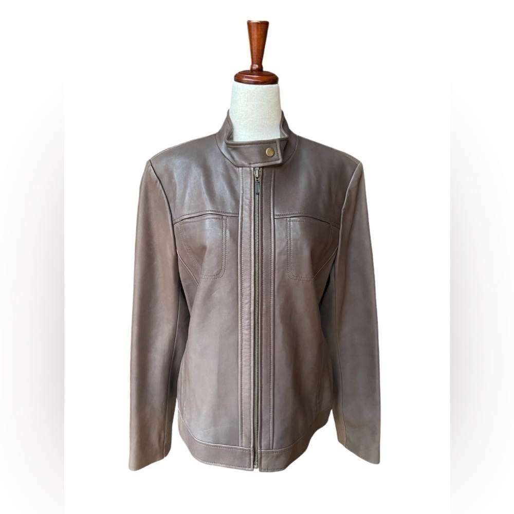 Alfani Brown Leather Jacket Size Large